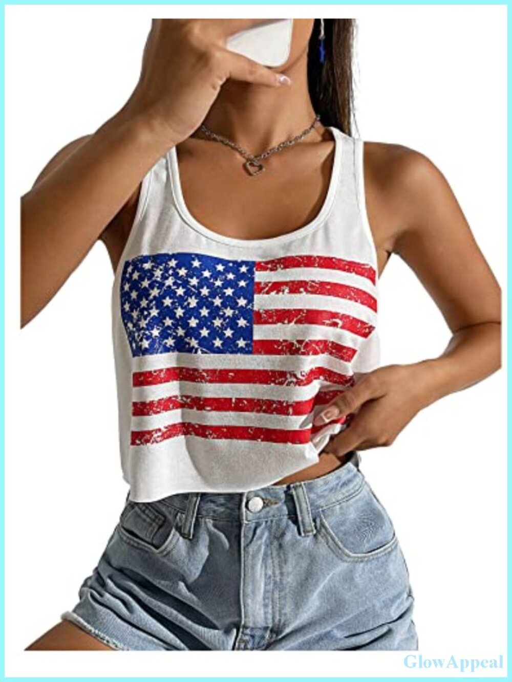Women's American Flag Crop Tank Sleeveless Tee 4th of July Patriotic Top